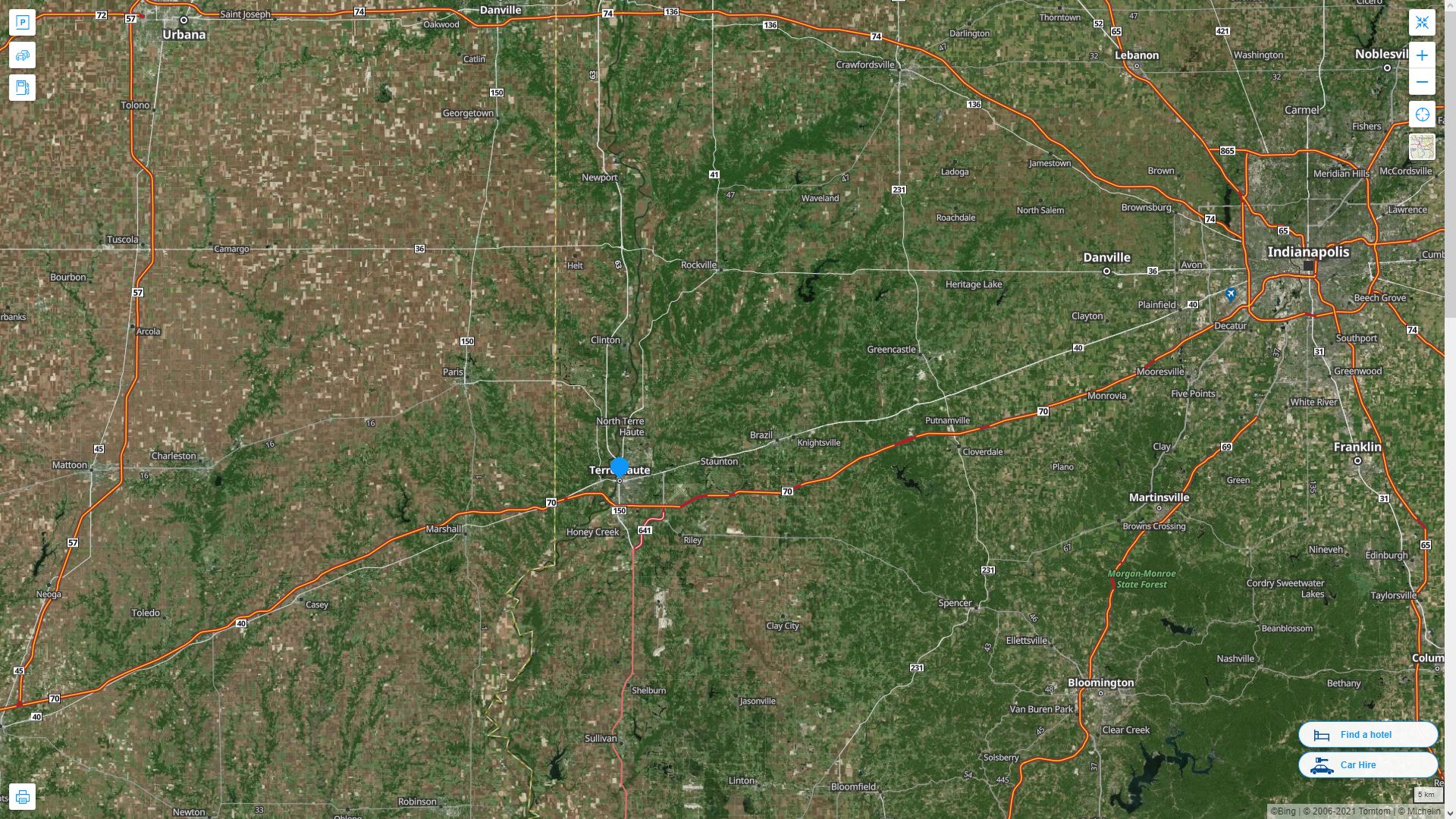 Terre Haute Indiana Highway and Road Map with Satellite View